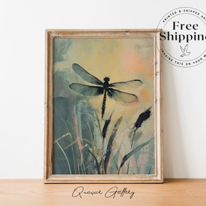 Dragonfly,  Original CANVAS ART, Dragonfly print, Bog artwork, DRAGONFLY  Nature Print, Marsh wall art, Nature prints, Aesthetic Poster,