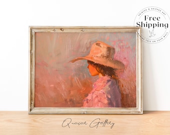 Cowgirl Oil Painting Art Print: Western Rodeo Girl Portrait