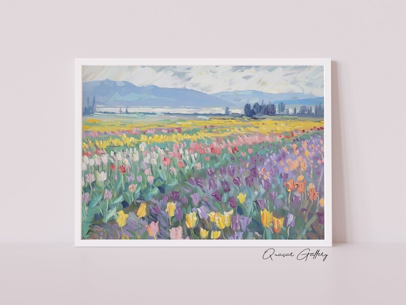 Tulip Field Oil Painting Print: Spring Landscape Wall Art - Etsy