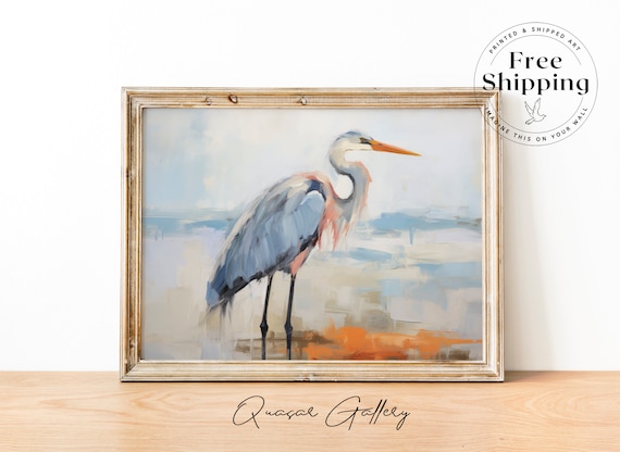 Blue Heron Art Print: Signed Giclee Canvas Bird Painting