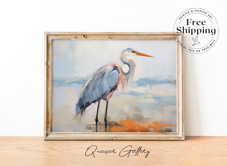 OIL PAINTING blue heron Great blue heron Heron art  print Original Canvas Bird art
