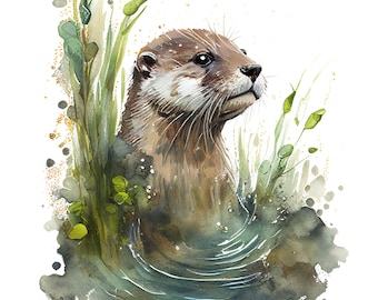 Otter Watercolor Art Print: Wildlife Nursery Decor