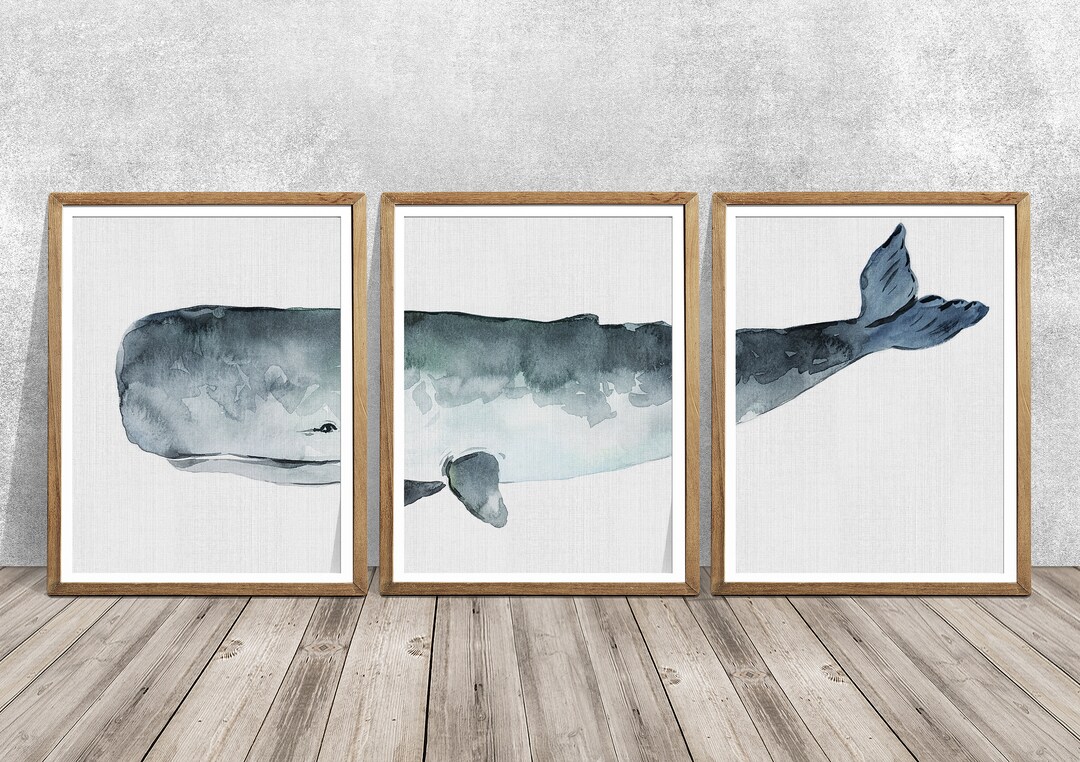 Sperm Whale Print, Sperm Whale Wall Art, SET OF 3, Modern Nautical Home