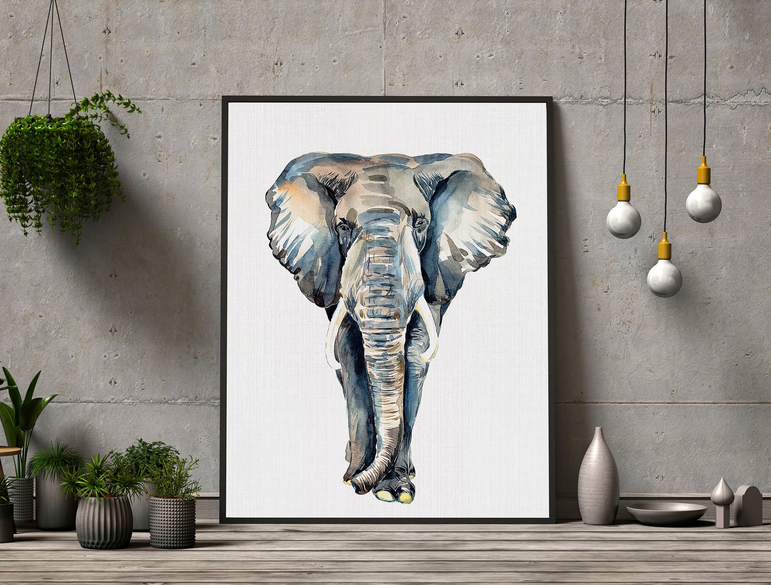 Large Elephant Wall Print Nursery Watercolor Large Wall Etsy