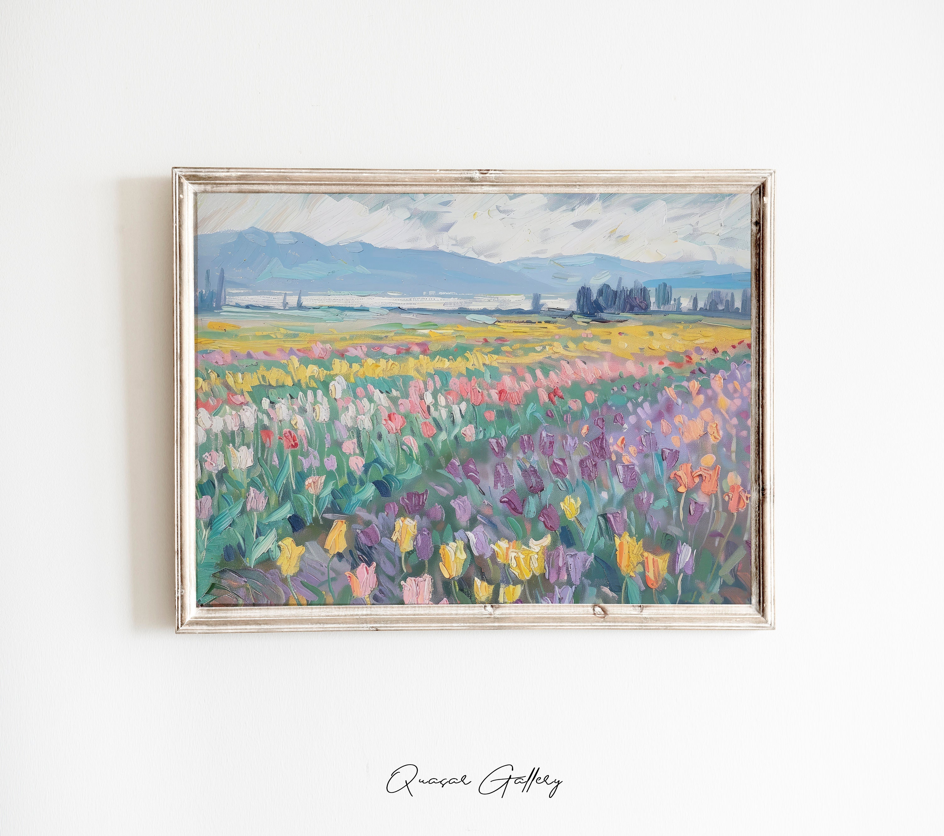 Tulip Field Oil Painting Print: Spring Landscape Wall Art - Etsy
