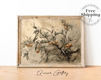 Antique Kitchen Print, Cottage Kitchen Decor, Fruit Oil Painting, Farmhouse Art Print, Vintage Tree Drawing, Brunch Wall Art
