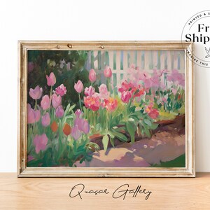 Canvas Art Flower Painting, Floral Art Print, Garden Wall Art, Tulip Painting, Home Decor Art, Floral Wall Decor, Cottagecore Art
