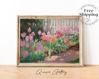 Tulip Painting Art Print: Floral Garden Wall Decor, Cottagecore Art