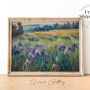Iris Field, Iris Wall Art, Flower art, Landscape Print Wall art, OIL PAINTING, wall print, flower print, Iris Print