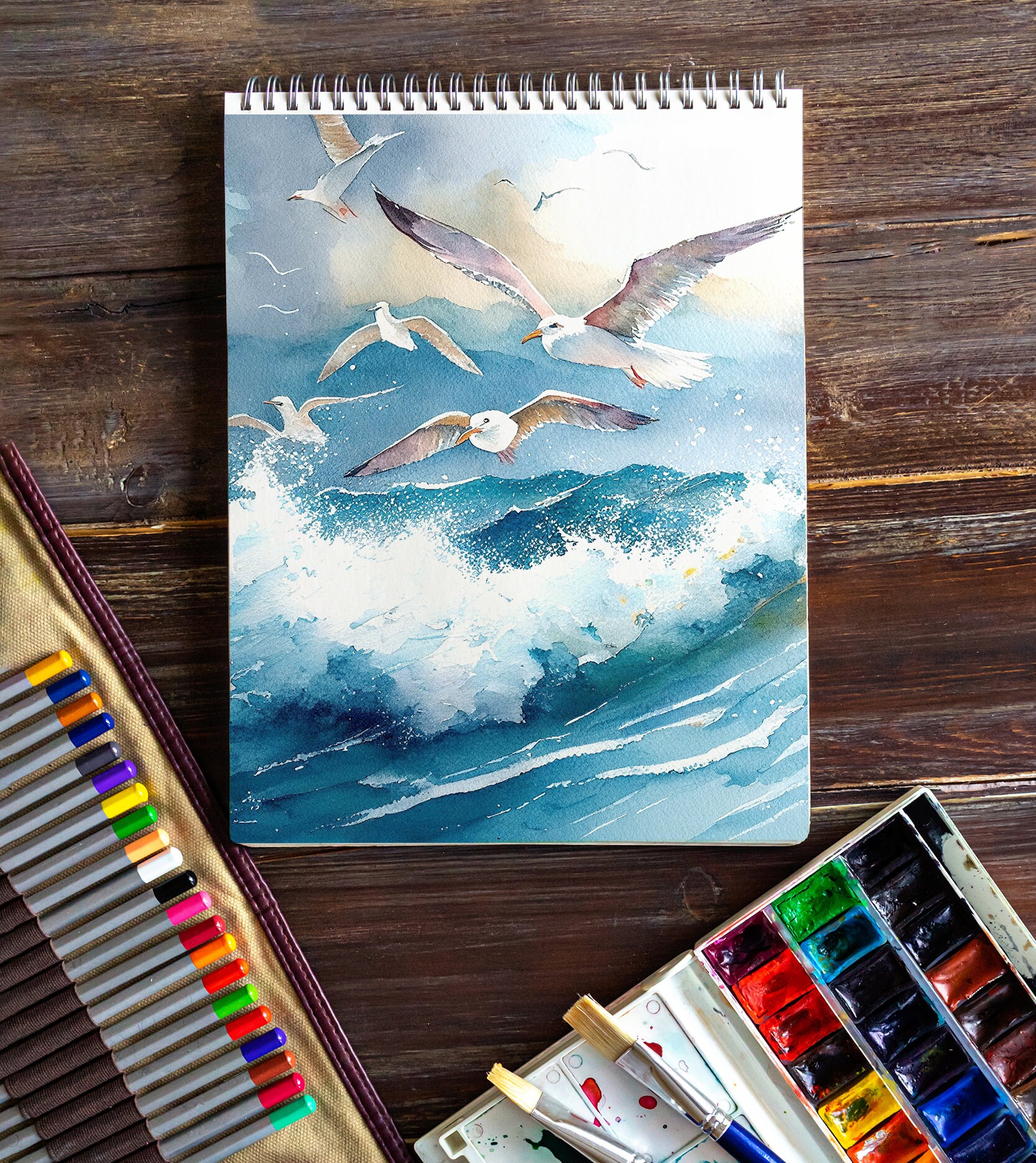 カモメの水彩画アートプリント：署名入り鳥の絵画 - Etsy 日本