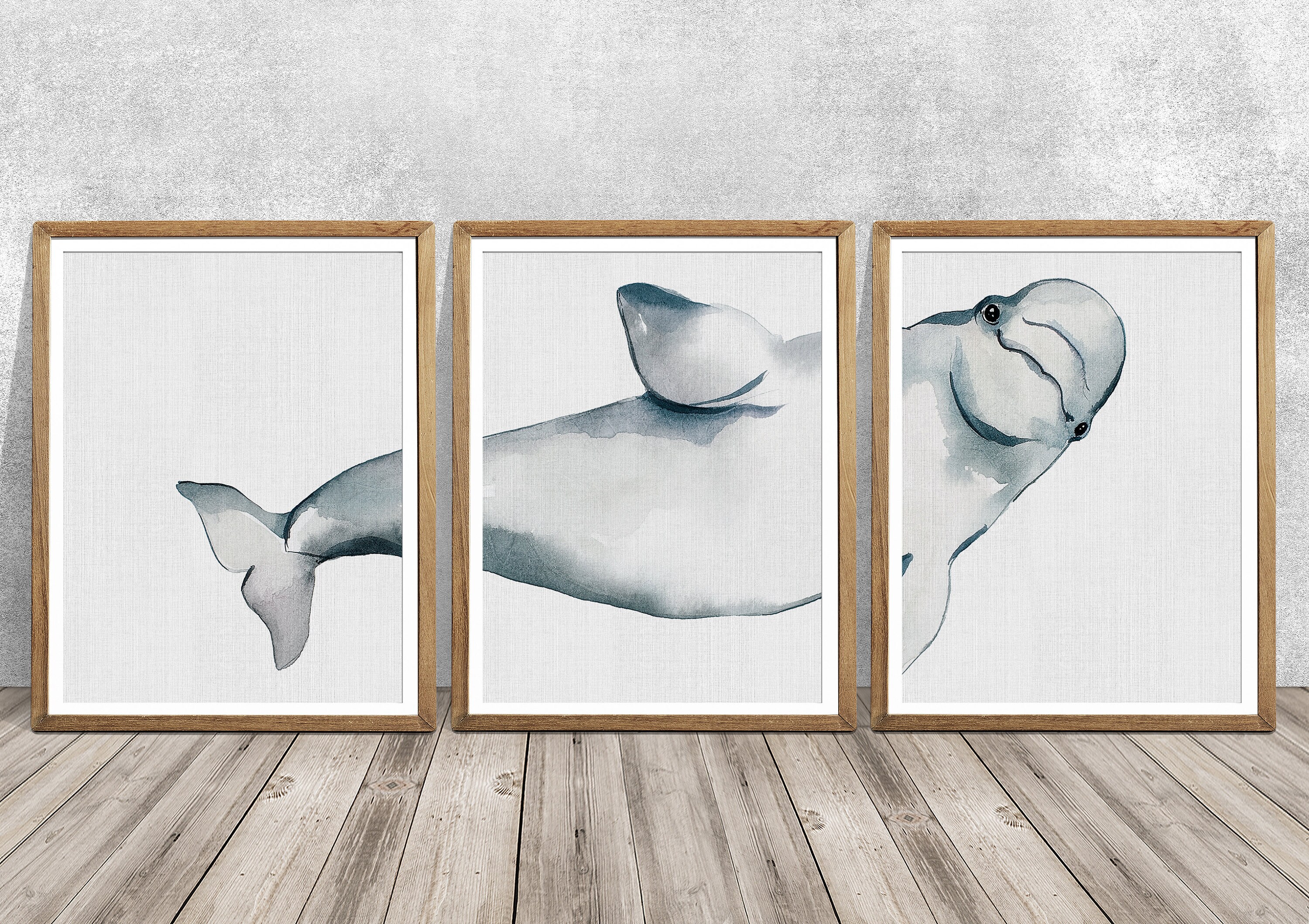 Beluga whale SET Of 3 Ocean nursery art BELUGA Whale print Beluga painting Watercolor print Watercolor beluga Beluga print