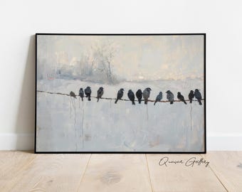 Minimalist Bird Art Print: Winter Landscape, Signed Giclee