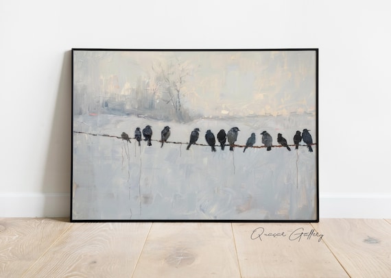 Minimalist Bird Art Print: Winter Landscape, Signed Giclee
