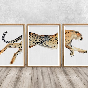 Cheetah print SET OF 3 Cheetah art Cheetah Wall art Big cat art Watercolor Cheetah Cheetah  print wall art Cheetah painting Wildlife art