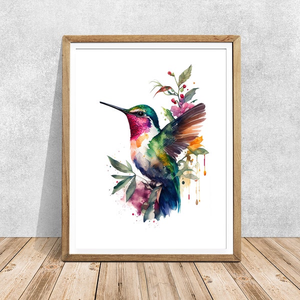 Hummingbird print, Watercolor print, print wall art, bird watercolor art, Hummingbird, Wall print, bedroom wall art, unique gift