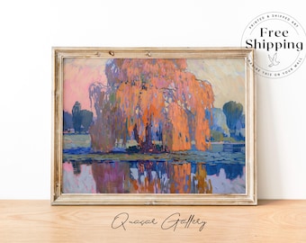 Vibrant Willow Tree Art Print: Expressionist Oil Painting