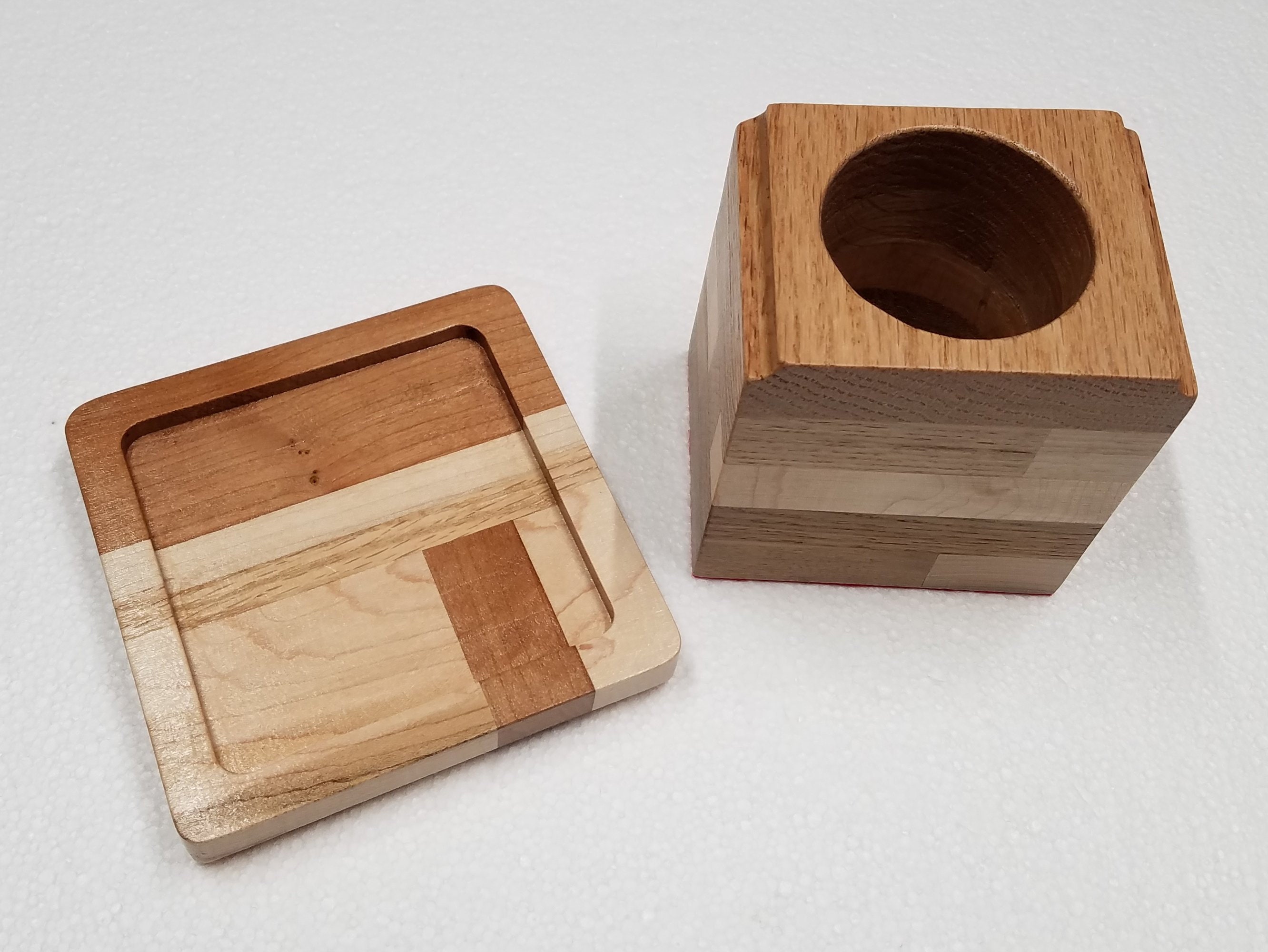 Desk Set Mixed Hardwood Cup Coaster Pen / Pencil Holder Etsy
