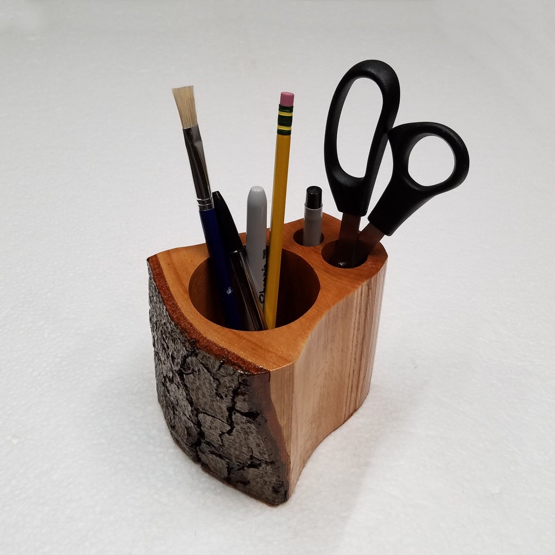 Rustic Desk Organizer With 3 Storage Holes 21/2 Etsy