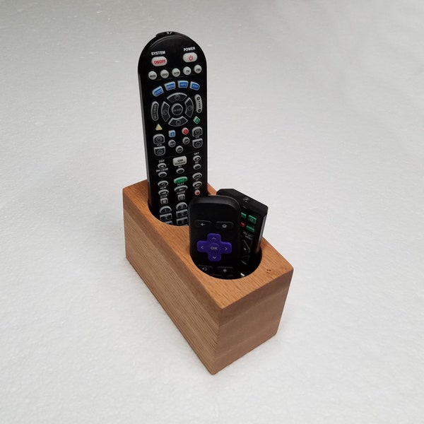 Remote Control Holder, Oak Wood, Two 2-3/8 Inch Round Storage Holes (60mm), Universal, Generic, TV, DVD, DVR, Video, Audio, Streaming