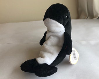 Waves the Whale with tag error: Waves has "Echo" hang tag and tush tag, Rare Retired Ty Beanie Baby 1996