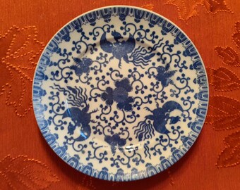 Victorian antique ornate blue & gold Sparrow bird porcelain china plate 