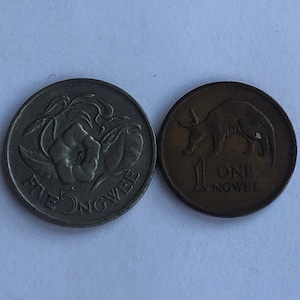 1972 Zambia Two-Coin Set: 1972 Zambian One Ngwee and 1972 Zambian Five Ngwee