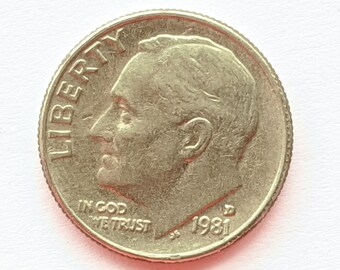 1981 D Roosevelt Dime USA Coin; F Condition United States of America 10 Cent Coin