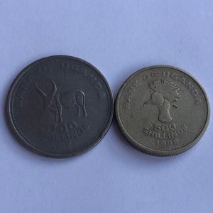 1998 Uganda Two-Coin Set: 1998 Ugandan 100 Shillings and 1998 Uganda 500 Shillings