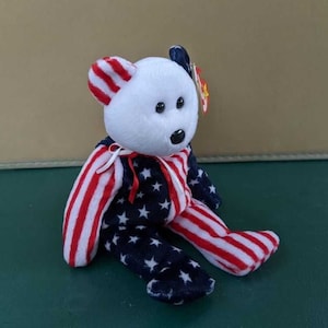 Spangle the Ty Beanie Baby Bear 1999; Patriotic American flag bear with White Head