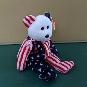 Spangle the Ty Beanie Baby Bear 1999 Patriotic American flag bear with White Head image 1