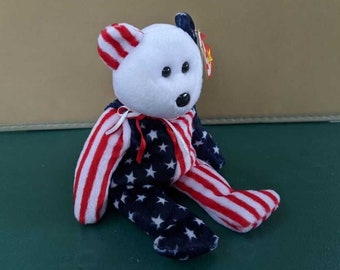 Spangle the Ty Beanie Baby Bear 1999; Patriotic American flag bear with White Head