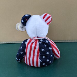 Spangle the Ty Beanie Baby Bear 1999 Patriotic American flag bear with White Head image 2