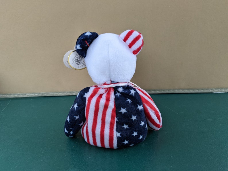 Spangle the Ty Beanie Baby Bear 1999 Patriotic American flag bear with White Head image 2