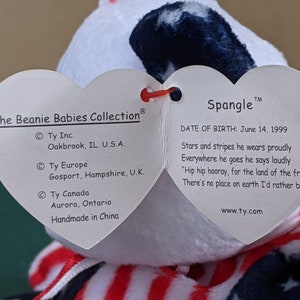 Spangle the Ty Beanie Baby Bear 1999 Patriotic American flag bear with White Head image 6