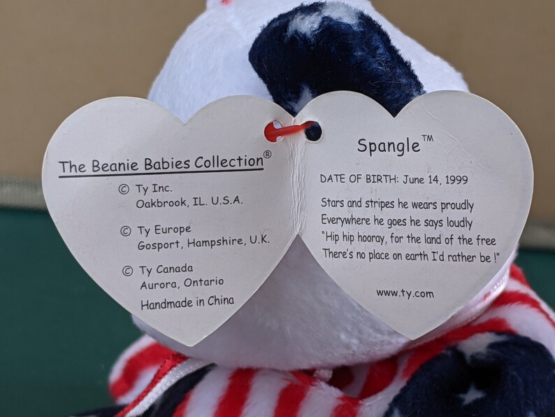 Spangle the Ty Beanie Baby Bear 1999 Patriotic American flag bear with White Head image 6