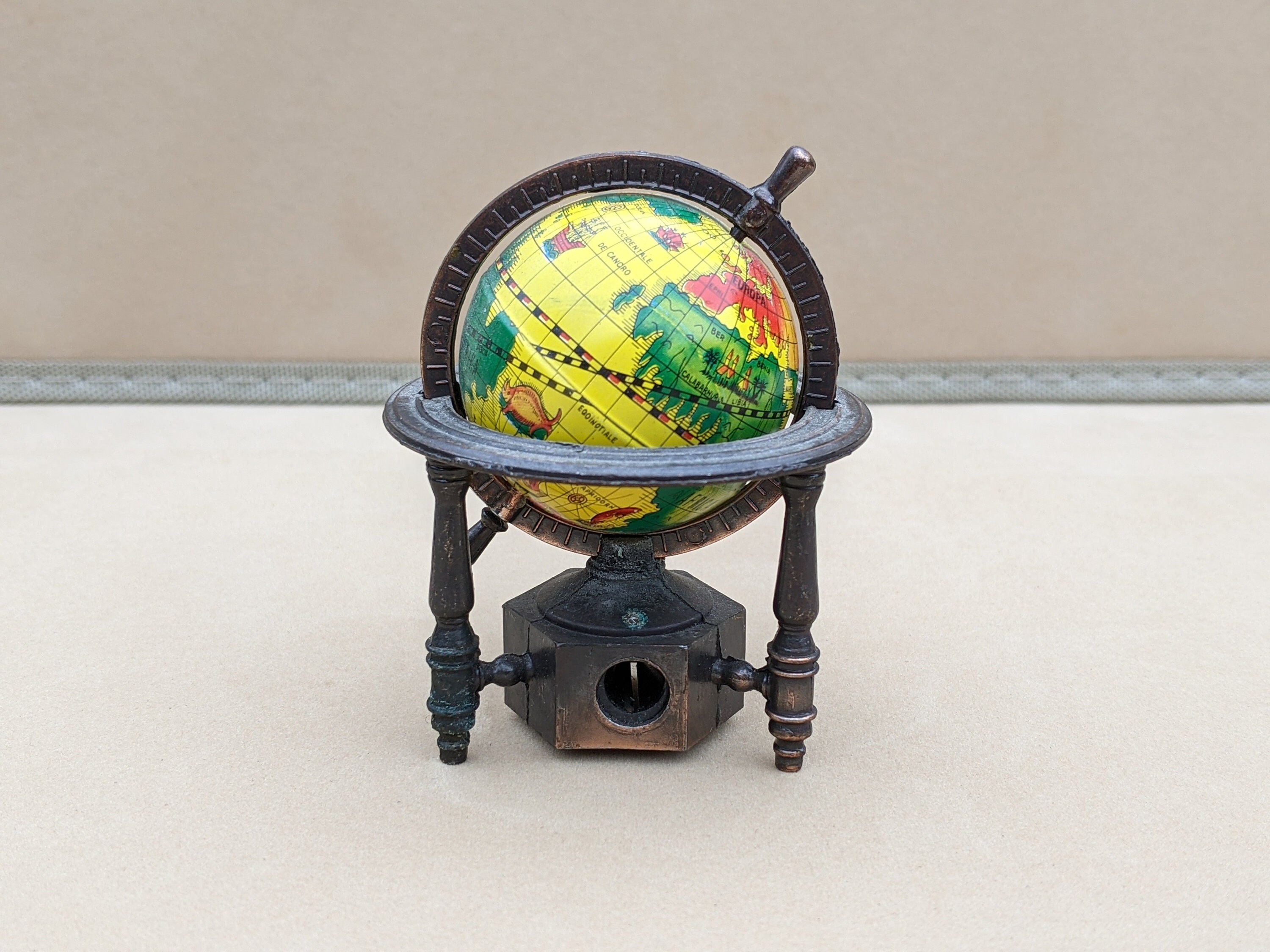 Antique Tin Litho WORLD Globe Miniature PENCIL SHARPENER Made in