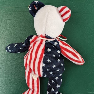Spangle the Ty Beanie Baby Bear 1999 Patriotic American flag bear with White Head image 7