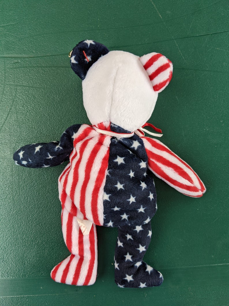 Spangle the Ty Beanie Baby Bear 1999 Patriotic American flag bear with White Head image 7