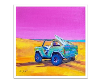 Beach Drive Premium-Quality Print (Gicleé) | Pop Art | 8"x8" |  "Beach Drive" | Print of original work | Cape Cod Original Art | Ford Bronco