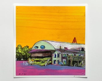 Chatham Hangar B | Chatham Airport | CQX |  Premium-Quality Print (Gicleé) | Pop Art | 8"x8" |  "Hangar B" | Print of original work |