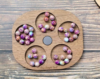 Bead board small wooden walnut tray beading board for seed bead jewelry making. DYI tray organizer design sorting and findings with magnet