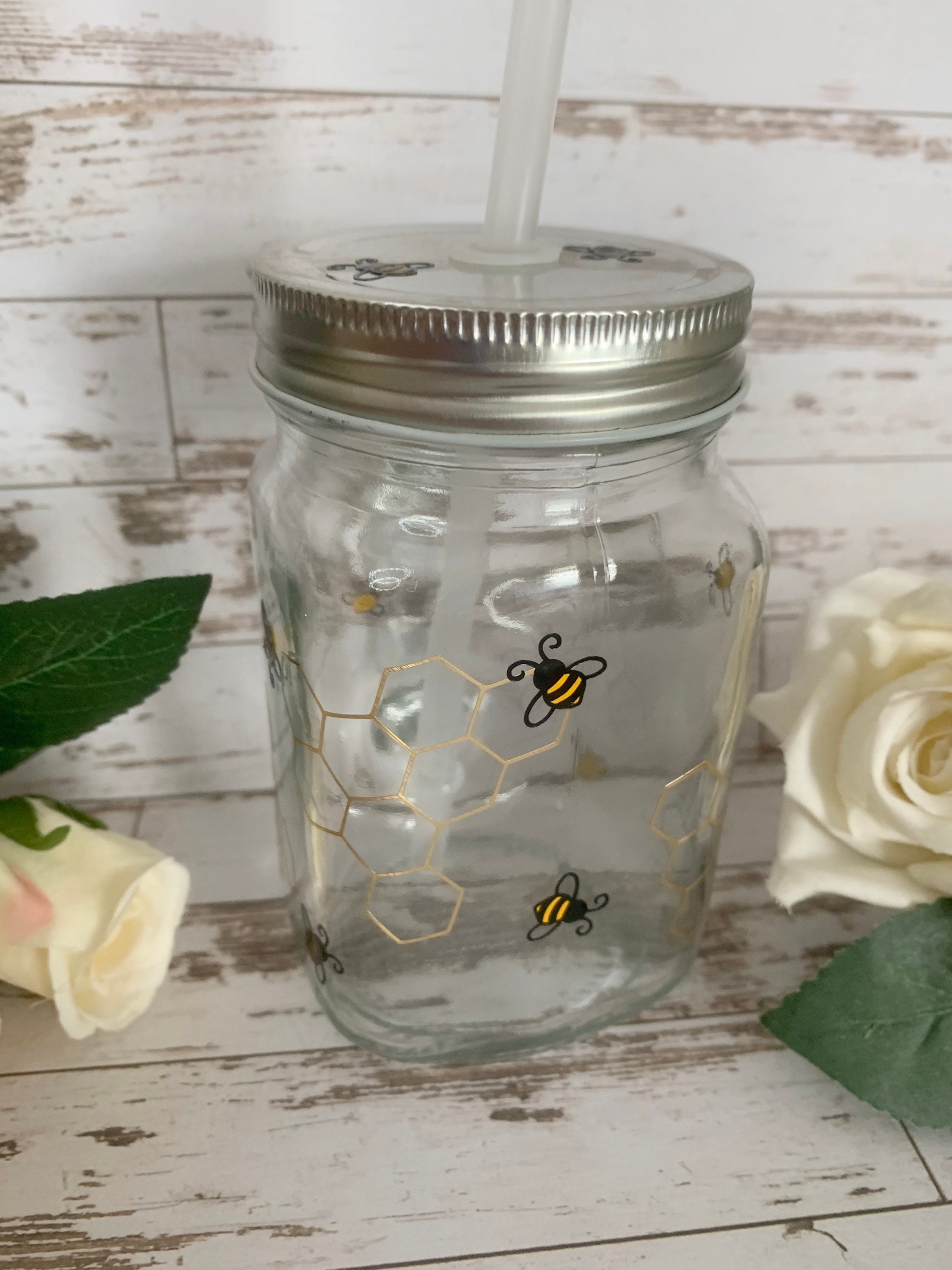 Honeybee / bumblebee and mason jar glass gift Etsy