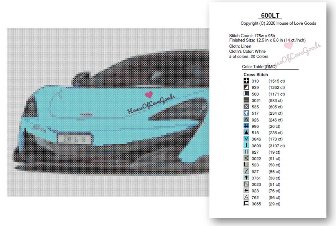 Super Car Cross Stitch Pattern, Race Car Cross Stitch Pattern, Mclaren
