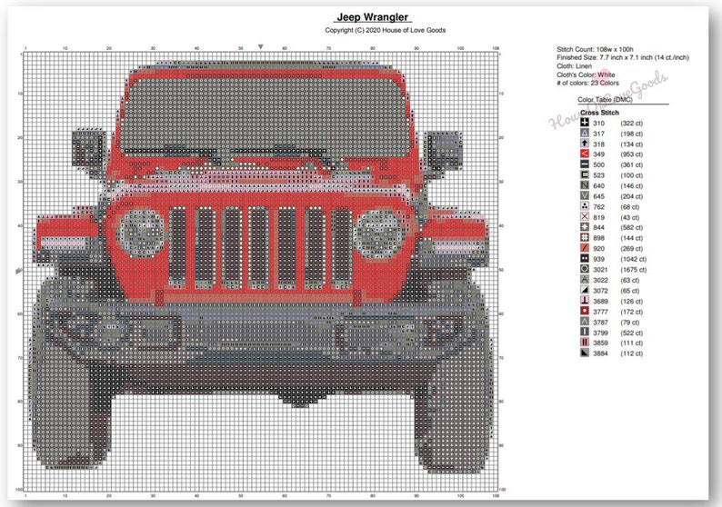 Jeep Cross Stitch Pattern, Jeep Wrangler Cross Stitch Pattern, Car