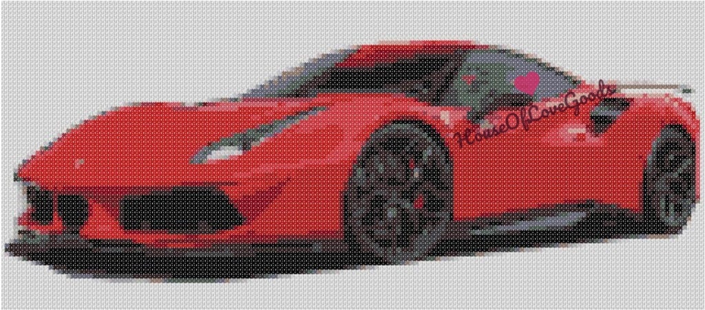 クロスステッチ図案セット Ferrari 488 Cross Stitch Pattern, Sports Car Cross Stitch