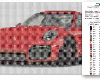 Supercar Cross Stitch Pattern, Sports Car Cross Stitch Pattern