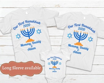 Menorah hanukkah family shirt, our first hanukkah family shirt,menorah shirt,  baby's first hanukkah