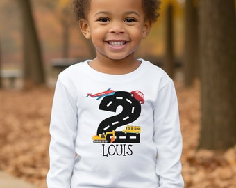 Transportation 2nd Birthday Shirt, Planes, Trains, Automobiles, Personalized