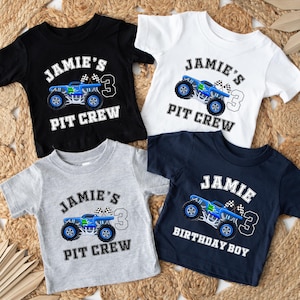 Custom Name Number Monster Truck Jam Family Birthday Shirt, Personalized Pit Crew Mom Dad Brother Sister shirt, family matching monster Jam