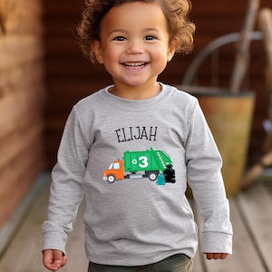 Chemise d'anniversaire personnalisée de camion à ordures pour tout-petit : t-shirt personnalisé par âge
